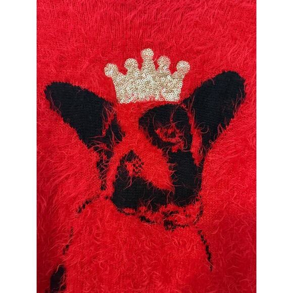 Black Rivet Sweater Size XL French Bulldog Dog Wearing Gold Bling Crown - Picture 9 of 9